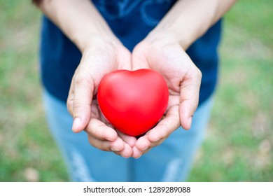 woman's hand holding red heart . selective focus. - Shutterstock ID 1289289088