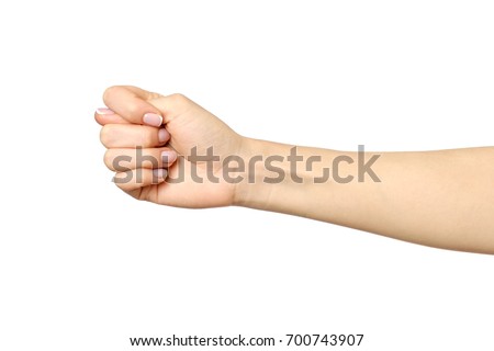 Woman's hand making fig, gesture of contempt isolated on white
