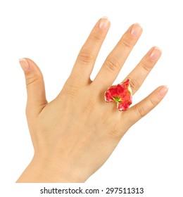 Woman's hand with a ring in the form of leaf