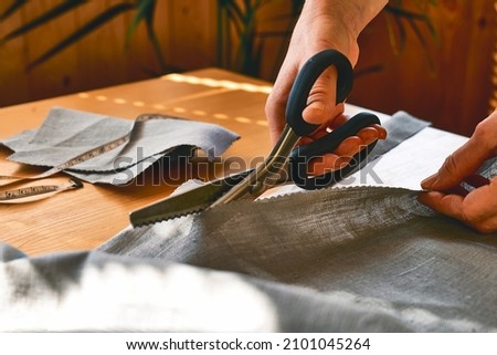 Similar – Image, Stock Photo Focused women cutting fabric in atelier
