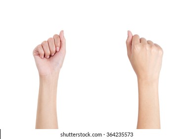 Woman's hands with fist gesture front and back side, Isolated on white background. - Shutterstock ID 364235573