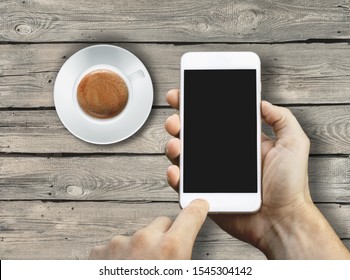Woman's hands holding smart phone with empty screen. - Shutterstock ID 1545304142