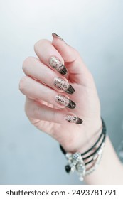 black manicure	 nails hands