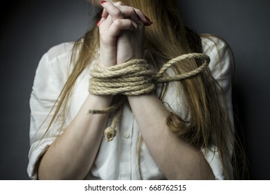 Стоковая фотография Womans Hands Tied Rope Shutterstock