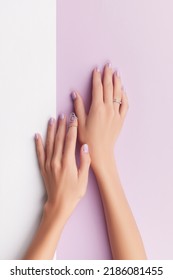 Womans Hands With Trendy Lavender Manicure. Spring Summer Nail Design