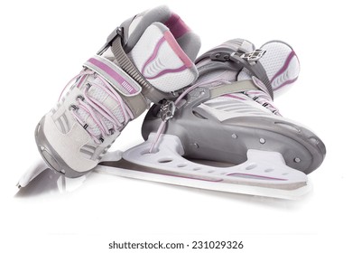 Woman's Hockey Skates On Isolated White Background