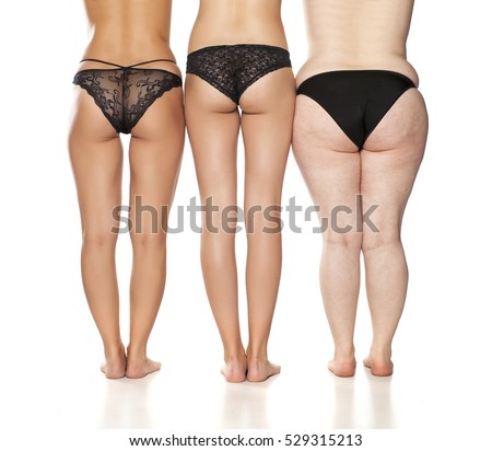 a woman's legs, three women with different weights.