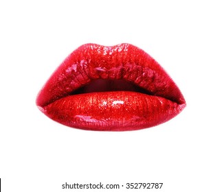 Woman's lips close up isolated on white background. 