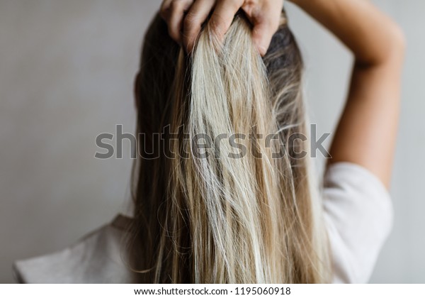 Womans Long Blonde Hair Behind Stock Photo Edit Now 1195060918