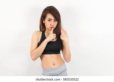 Woman's Making Chu Sign And Showing Condom In Her Palm