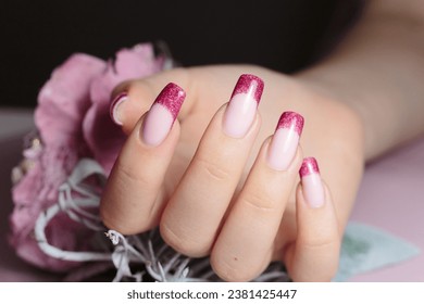 pink  manicure glitter