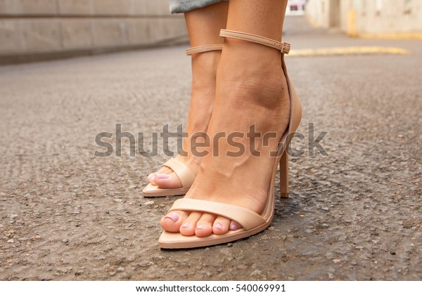 nude open toe shoes