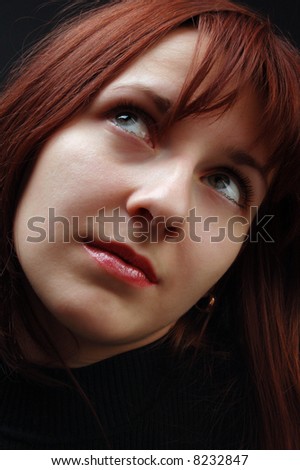 Similar – Hopeful Portrait of a Young Woman at the Window