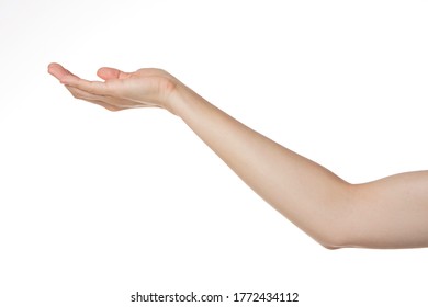Woman's stretched hand with open palm isolated on white - Shutterstock ID 1772434112