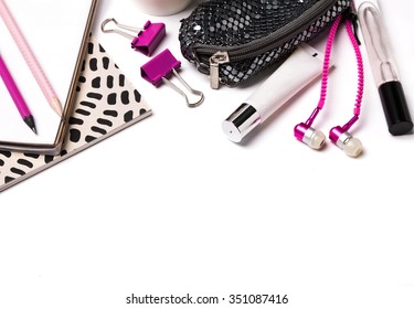 Woman's stuff isolated on white background