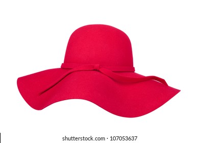 Woman`s summer red straw hat isolated on white background