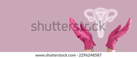 Womb, female genital reproductive system. Banner background.