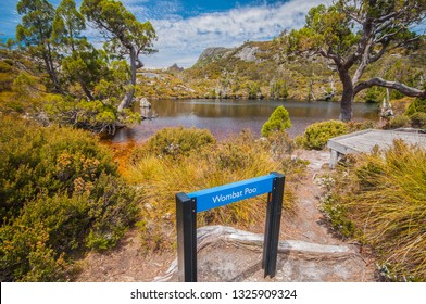 Wombat Pool - December 25, The Sign Post Of Pool Which Is Changed To Be Poo On December 25, 2018 In Cradle Mountain, Tasmania, Australia