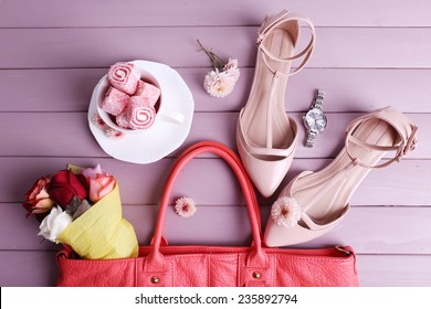 Women Bag Stuff On Wooden Background Stock Photo 235892794 | Shutterstock
