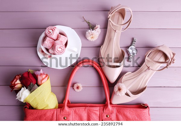 Women Bag Stuff On Wooden Background Stock Photo 235892794 | Shutterstock
