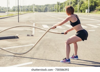 WoMen With Battle Rope Battle Ropes Exercise Outdoor