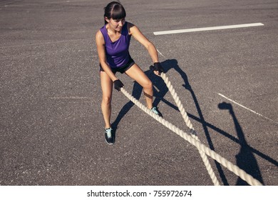 WoMen With Battle Rope Battle Ropes Exercise Outdoor