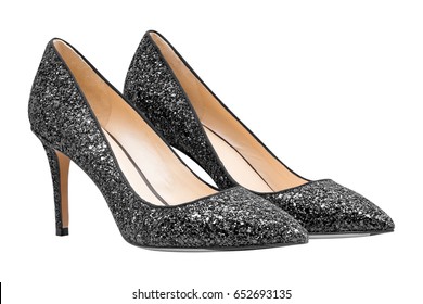 black high heels with glitter