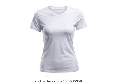 Women blank white t-shirt mockup isolated on white background. short sleeve Female Tee Shirt Mockup for design. Front view, Mannequin t shirt template, empty t-shirt template invisible model