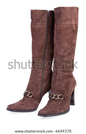 Women brown boots. Isolate on white.