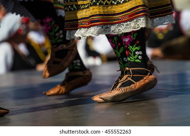 Women from Bulgaria, in traditional specific costumes, attended at folk dance festival