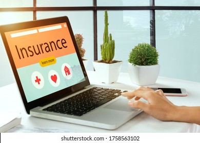 Women are contacting health insurance online services information on notbook,Health Insurance technology concept