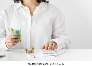 Women Counting Calculating Australian Dollar Currency 