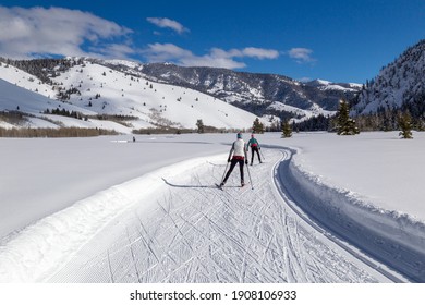 Women Cross Country Skiing In Sun Valley, Idaho