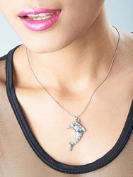 Women Dolphin  Pendant Silver Necklace 