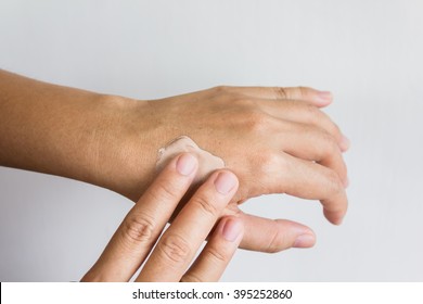 Women Dry Hands, Apply Skin Care Or Lotion