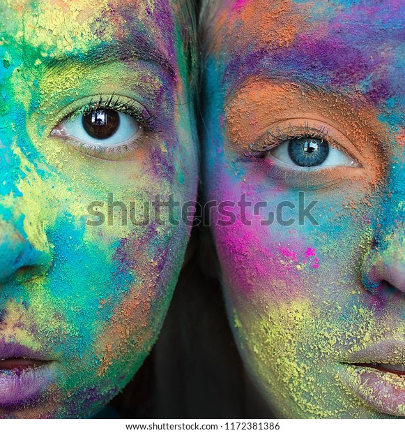 Women Faces Colourful Powders Stock Photo 1172381386 | Shutterstock