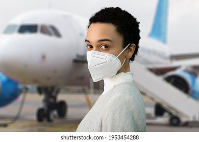 Women In FFP2 Face Mask At Airport