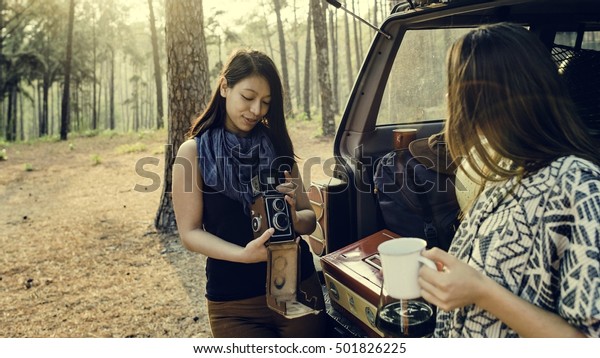 Women\
Friendship Hangout Traveling Camping\
Concept