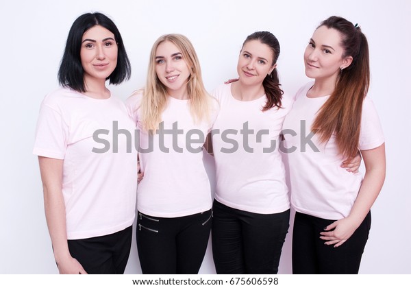 Women Group White Tshirts Young Friends Stock Photo Edit Now