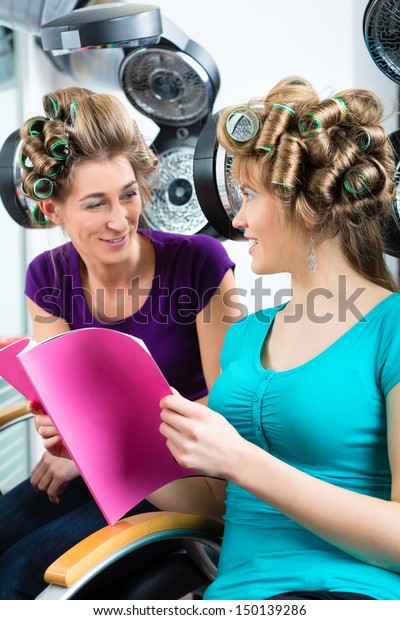 Women Hairdresser Reading Magazine Rag Chitchat Stock Photo Edit