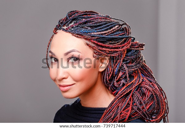 Women Hairstyle Colorful Hair Extensions Braided Stock Photo Edit