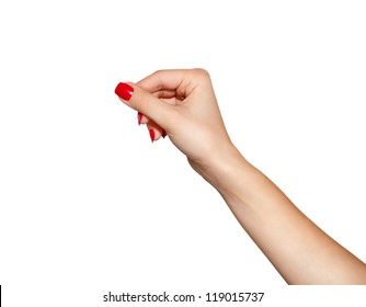 Women hand to hold business card ,credit card,blank paper or other isolated on white background