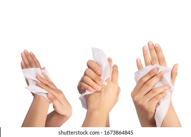 Women Hand Holding  Baby Wet Wipes Isolated On White Background