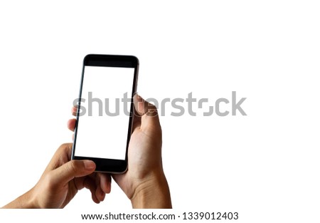 Women hand holding smartphone with blank screen mobile.