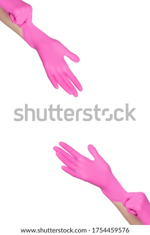 Women hands in pink gloves