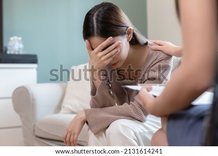 Women have mental symptoms illnesses and depression. meet psychiatrist to treat his illness. treatment for sad unhappy stress.