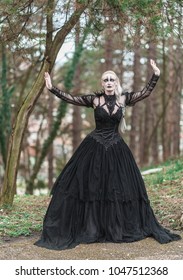 Women In Long Black Gothic Dress