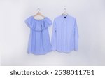 women long sleeves blue shirt with blue dress  on hanging 