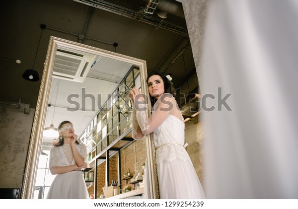 Women Models Posing Wedding Dresses Stock Photo Edit Now 1299254239