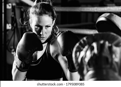 Women On Boxing Training . Black And White